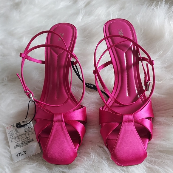 Zara Satin Effect Pink Strappy Heels Sz-10 - Picture 5 of 12